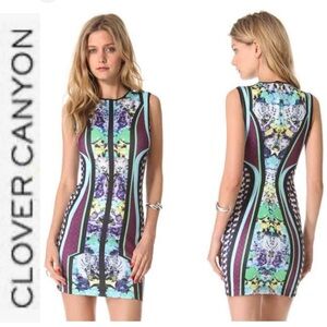 Clover Canyon Graphic Print Elephant and Tigers Neoprene Dress m